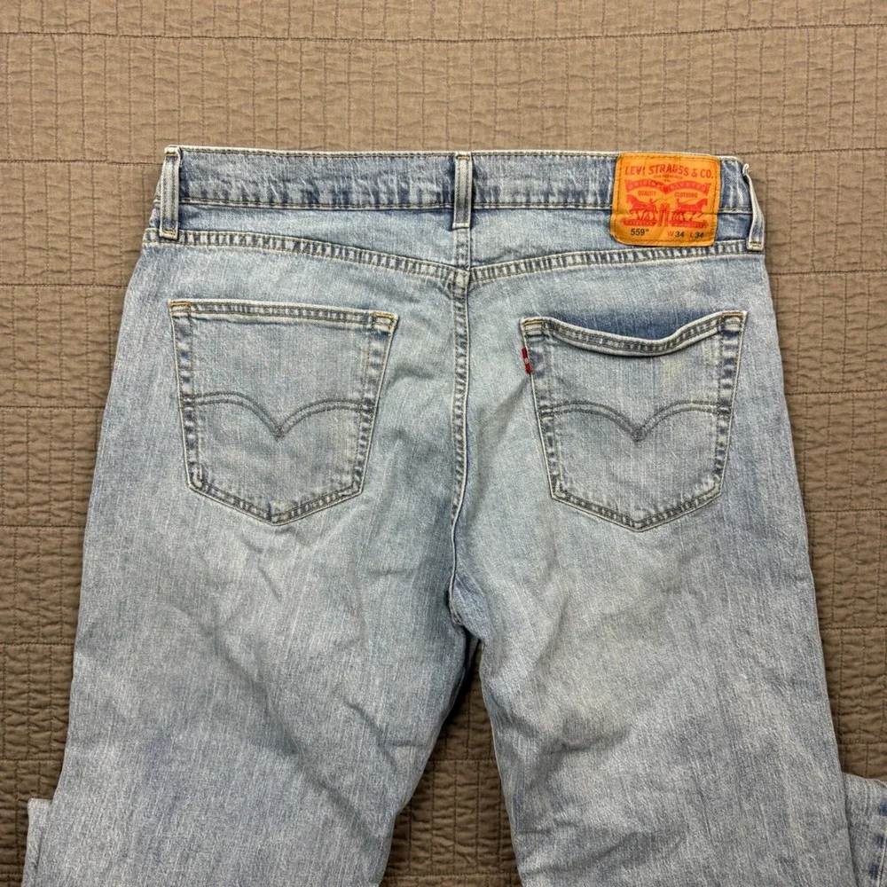 Levis 559 Relaxed Straight Jeans Mens 34x34 (34x32) Light Wash Blue Denim Skater